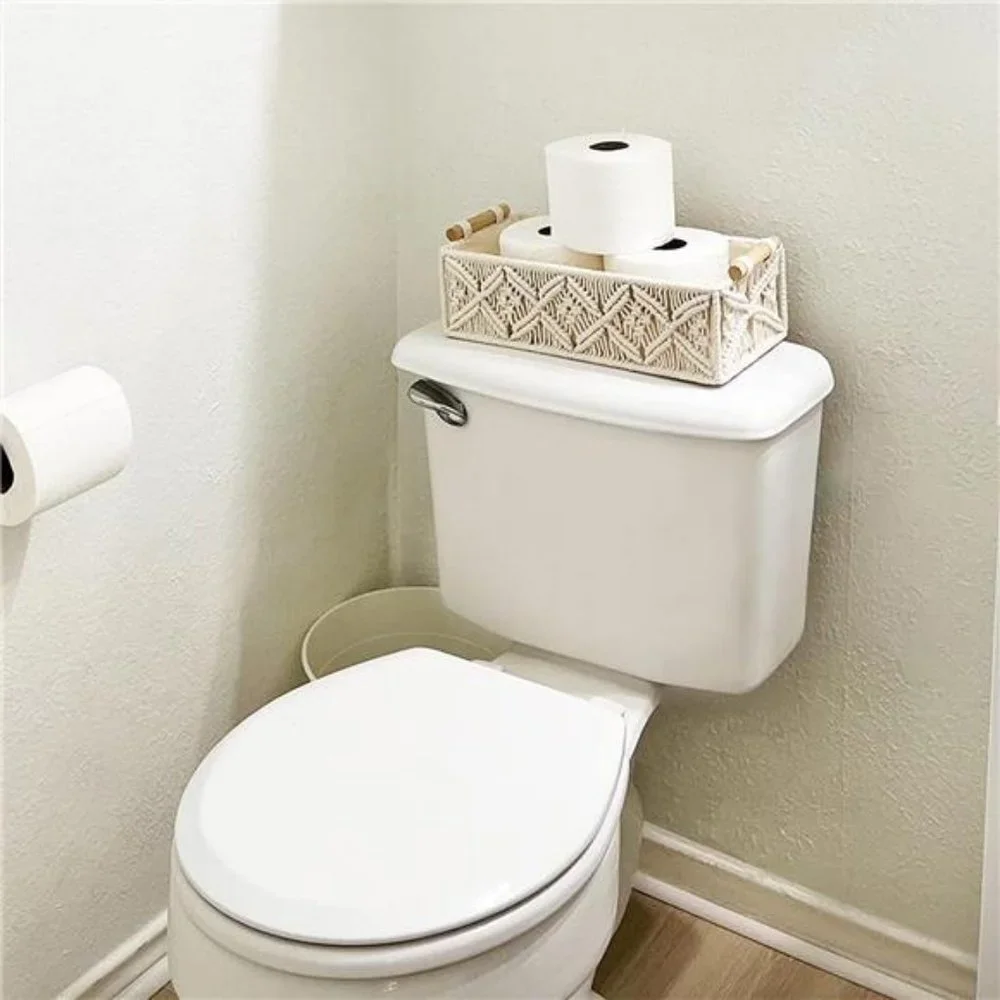 Storage Basket for Toilet Paper, Small Decorative Shelf Basket, Set of 2, Beige